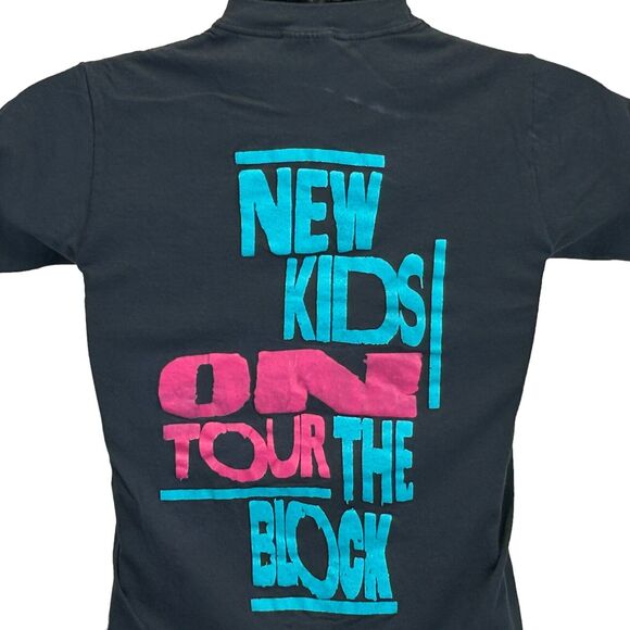 Vintage 80s New Kids On The Block Tour T Shirt NKOTB Boy Band Black XS X-Small - Picture 1 of 8